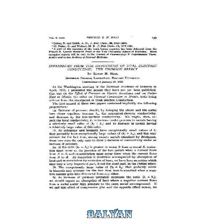 دانلود کتاب Inferences from the Hypothesis of Dual Electric Conduction; the Thomson Effect (1920)(en)(16s)